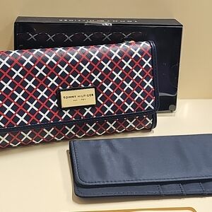 Tommy Hilfiger Women's Red White & Blue Clutch Wallet With Checkbook Case